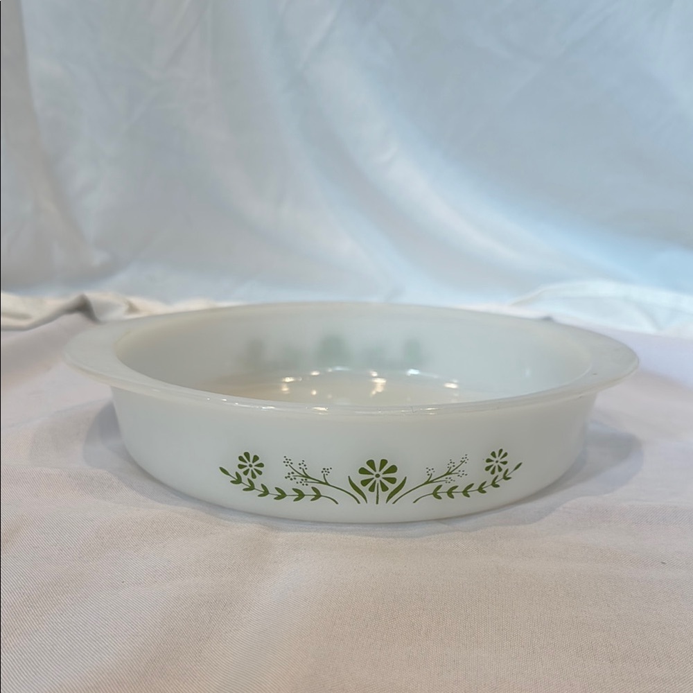 Vintage Glasbake Green Floral Baking Dish, 8 inches